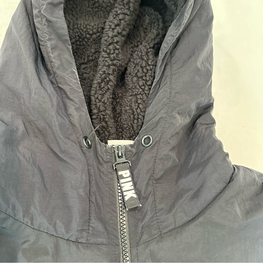 PINK Victoria's Secret Softshell Fleece Jacket Hoodie Black Winter Long Line XS - Picture 6 of 11